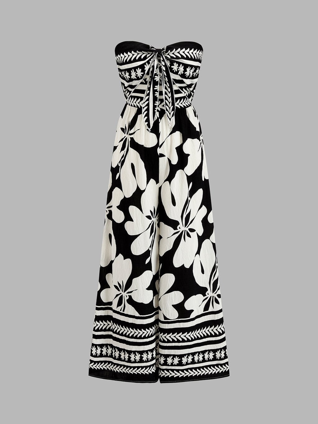 Printed Tie Front Strapless Wide Leg Jumpsuit