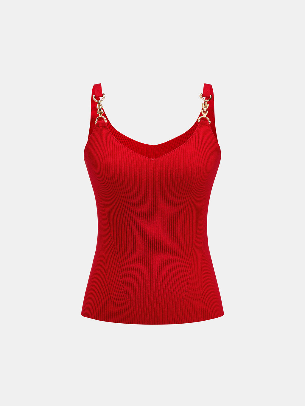 Metal Chain Strap Ribbed Knit Vest