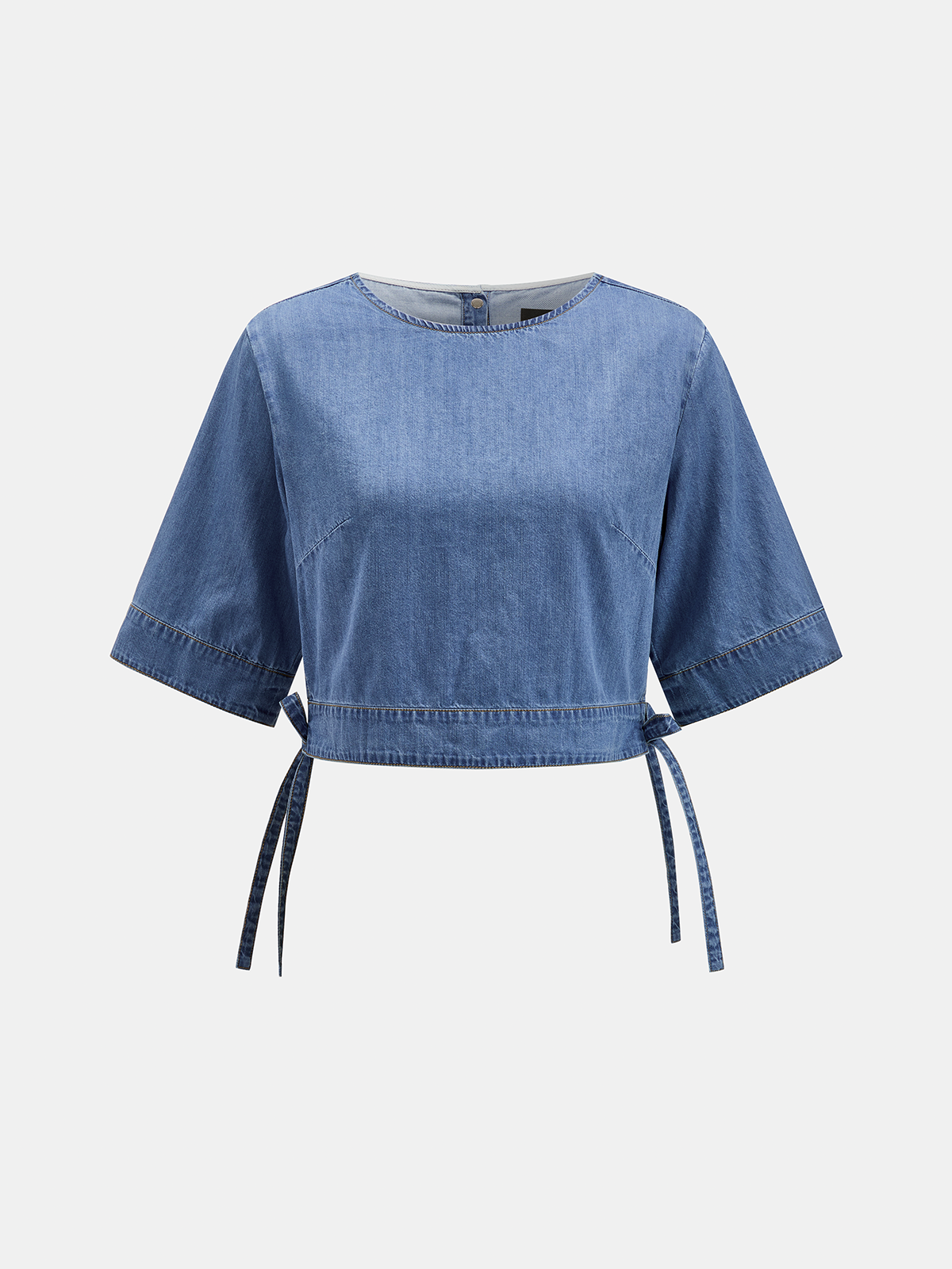 Side Tie Denim Top & Ombre Midi Skirt Set