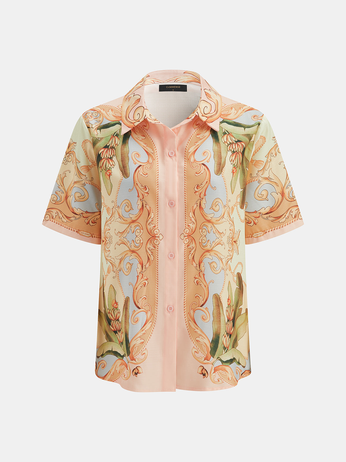 Leaf Print Linen Blend Shirt & Drawstring Shorts Set