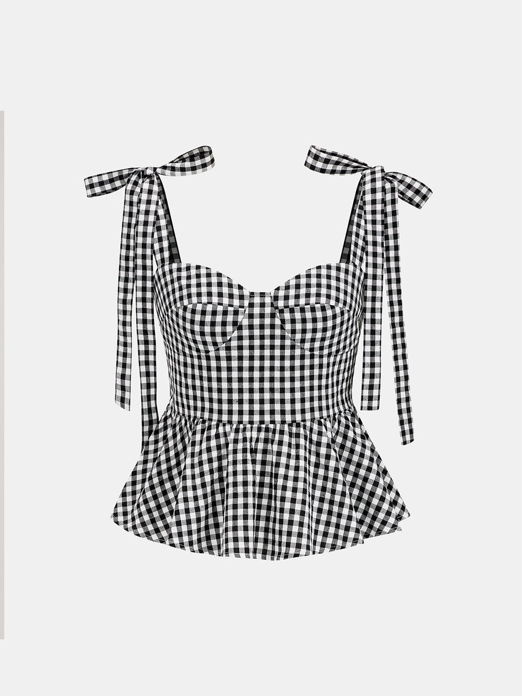 Gingham Bow-Strap Top & Midi Skirt Set