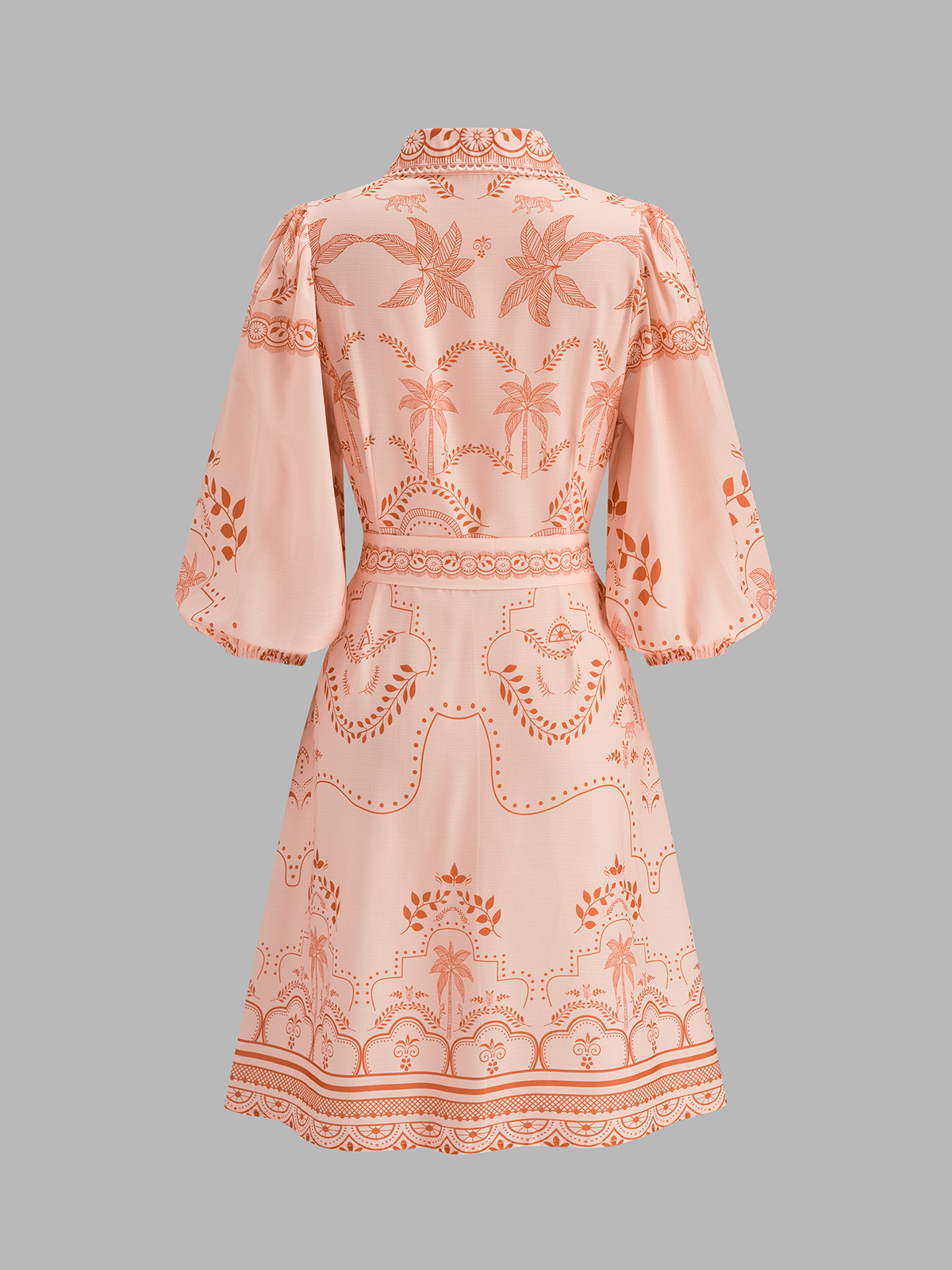 Tropical Print Belted Shirt Dress