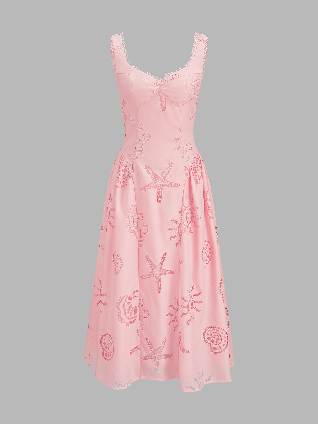 Ocean Cutwork Flared Midi Dress
