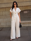 Irregular Hem Short Sleeve Top & Pants Set