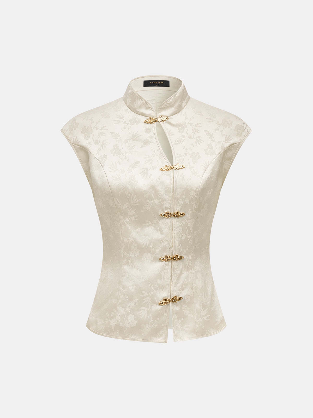 Metal Frog Button Jacquard Sleeveless Vest