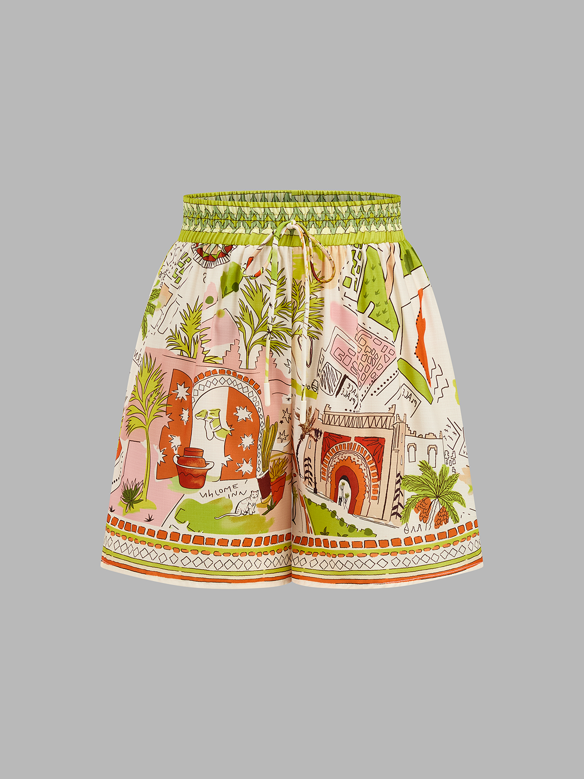 Printed Short Sleeve Shirt & Drawstring Shorts Set