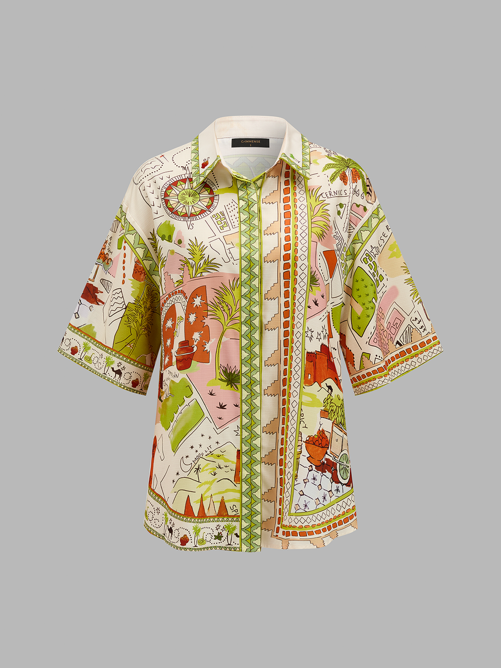 Printed Short Sleeve Shirt & Drawstring Shorts Set