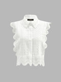 Eyelet Embroidery Ruffle Sleeveless Shirt