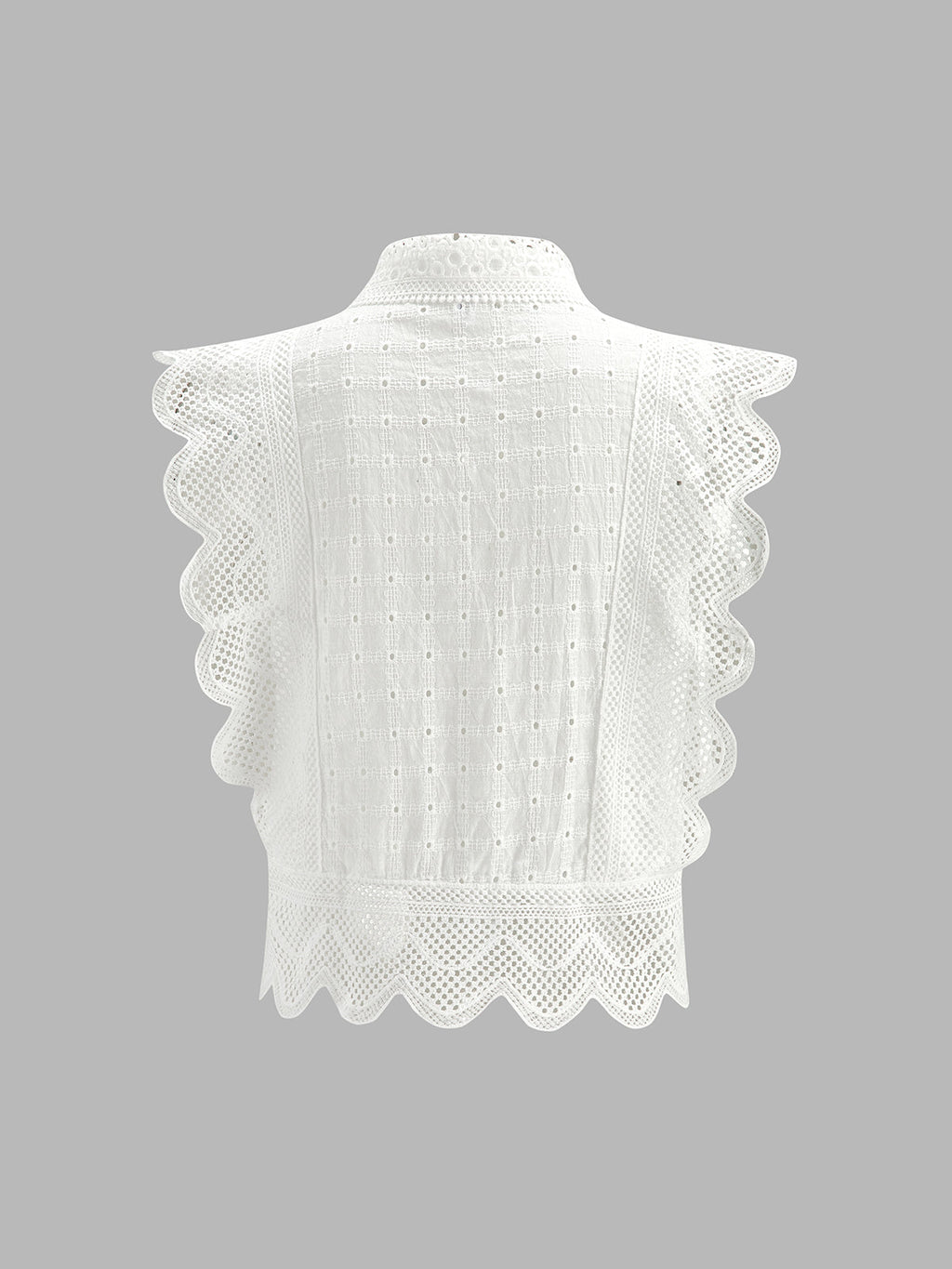 Eyelet Embroidery Ruffle Sleeveless Shirt