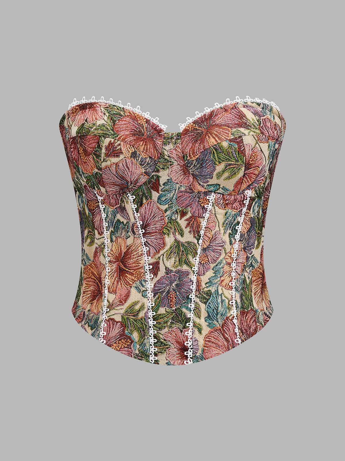Vintage Floral Tapestry Lace Trim Corset Top