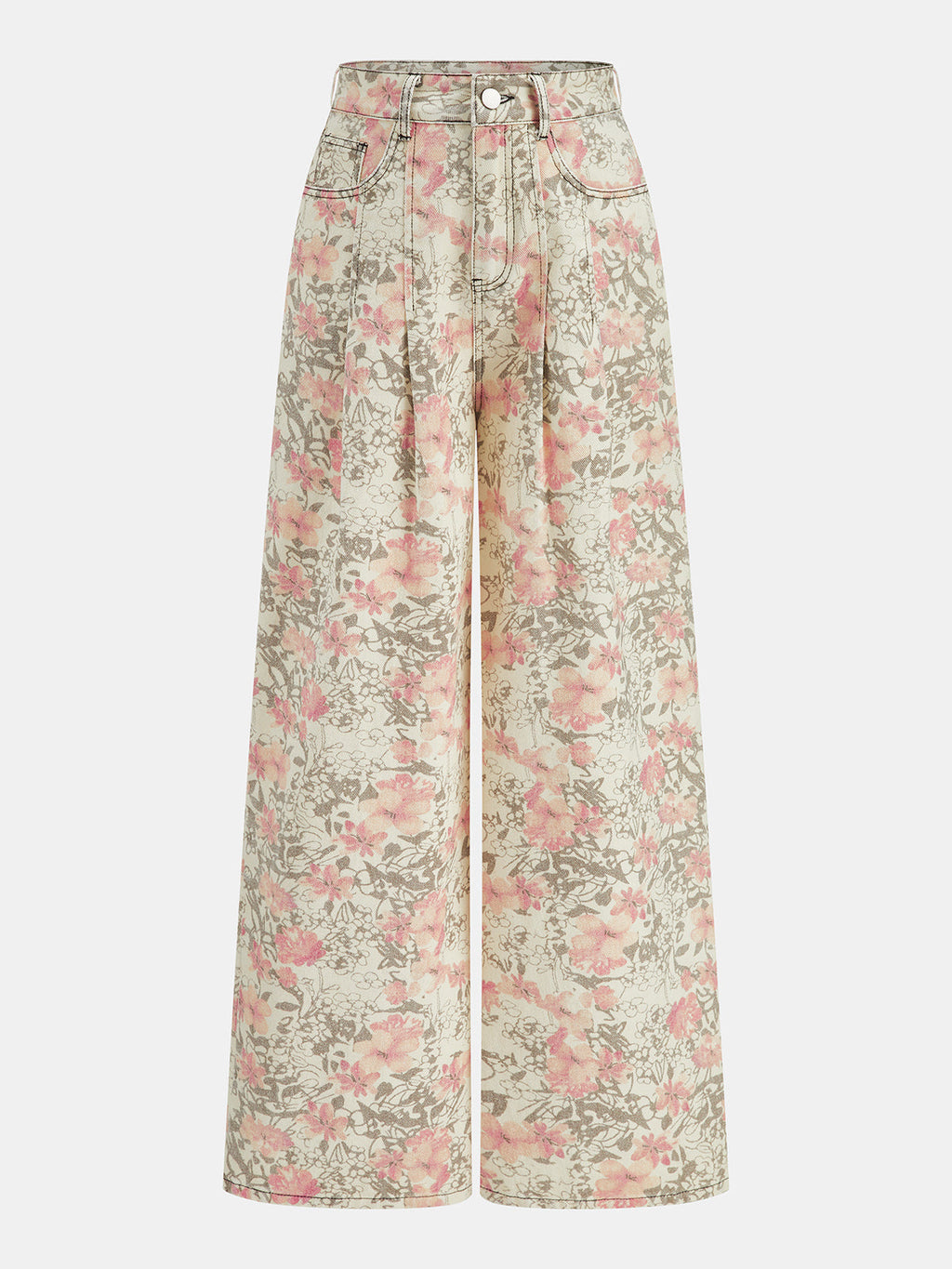 Floral Mid Waist Wide Leg Jeans