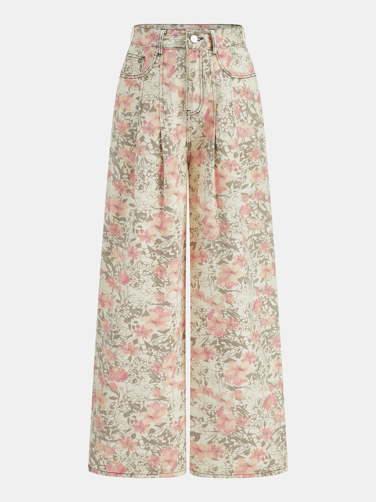 Floral Mid Waist Wide Leg Jeans