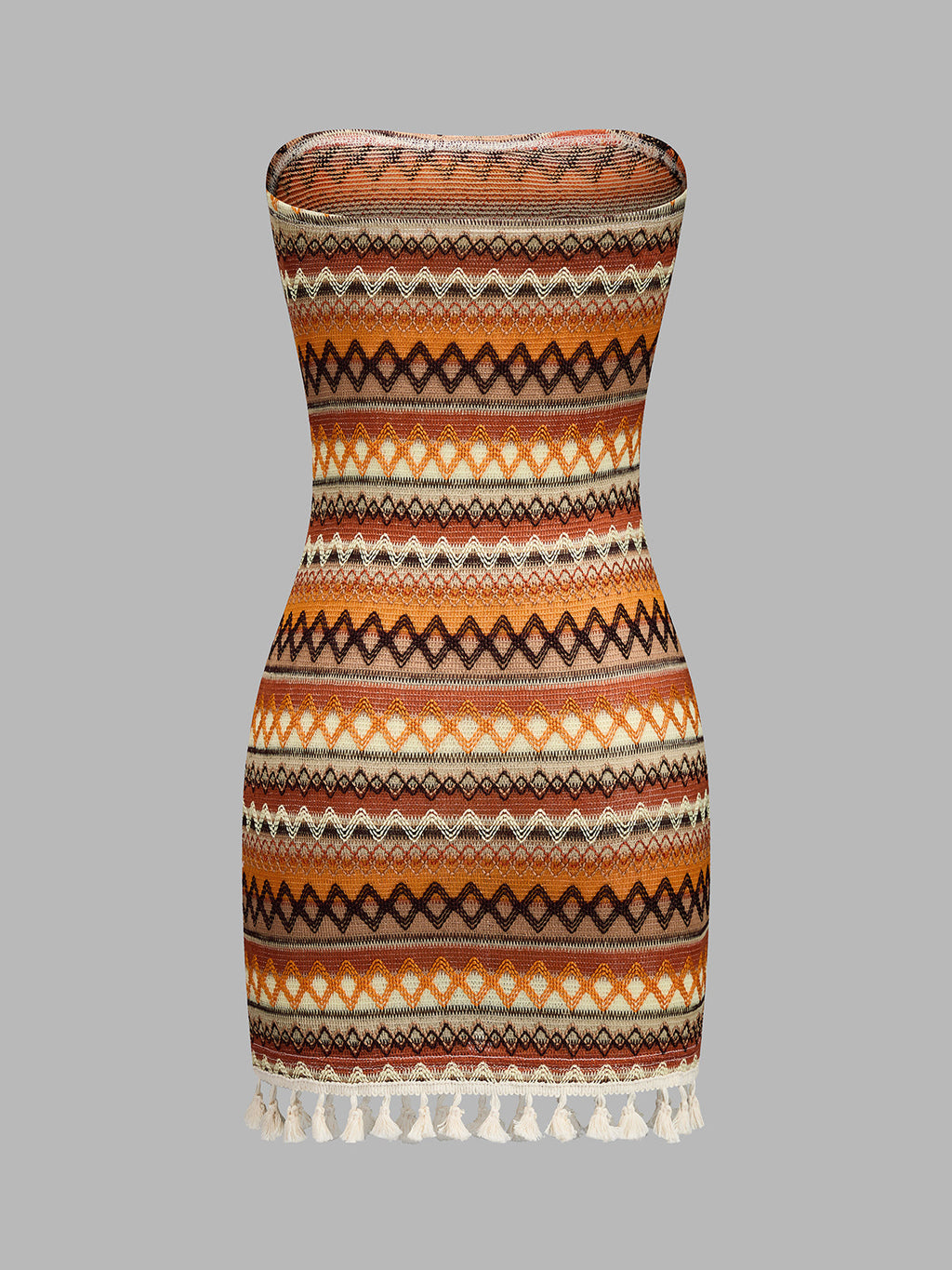 Strapless Geometric Tassel Bodycon Mini Dress