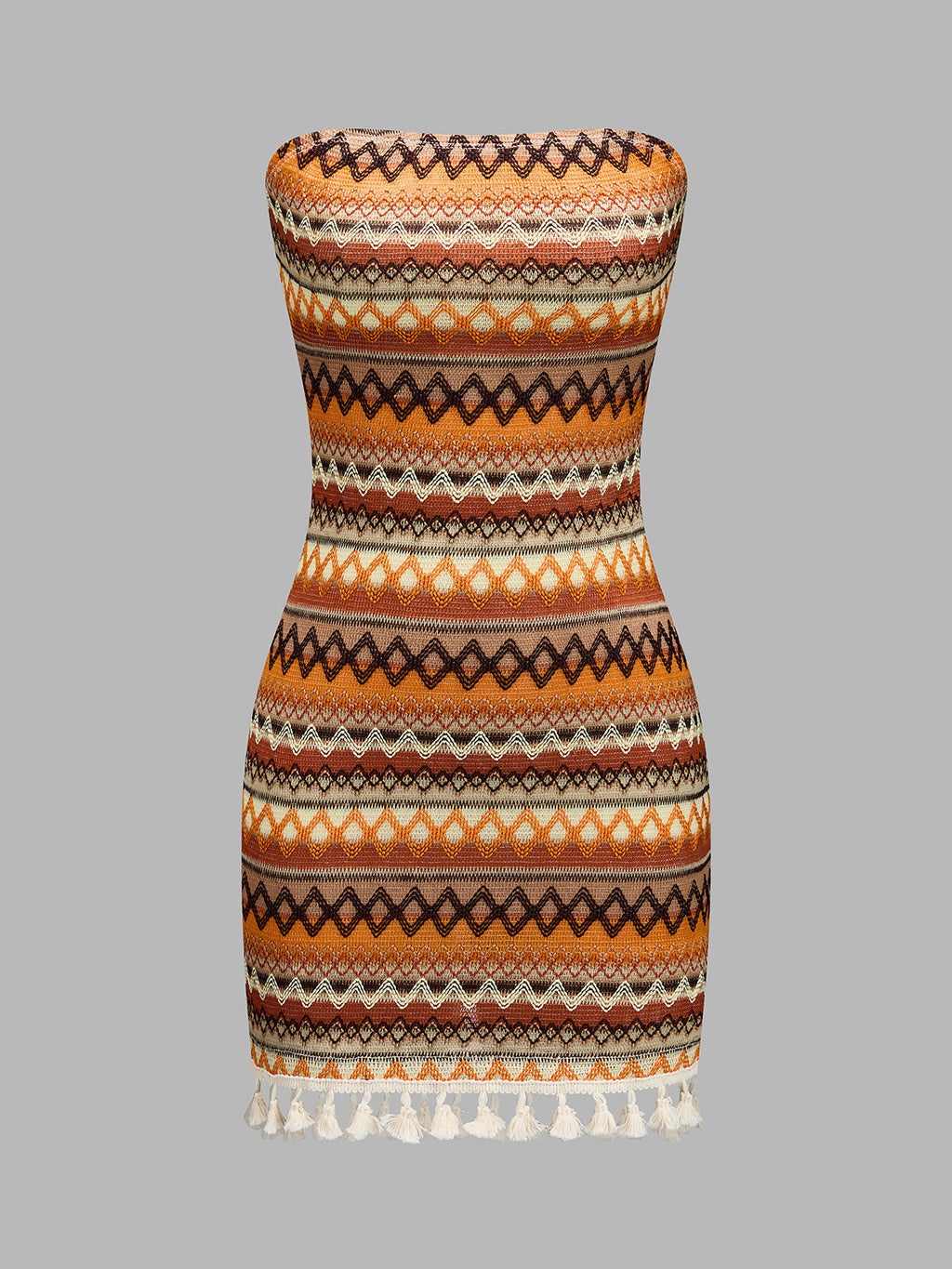Strapless Geometric Tassel Bodycon Mini Dress