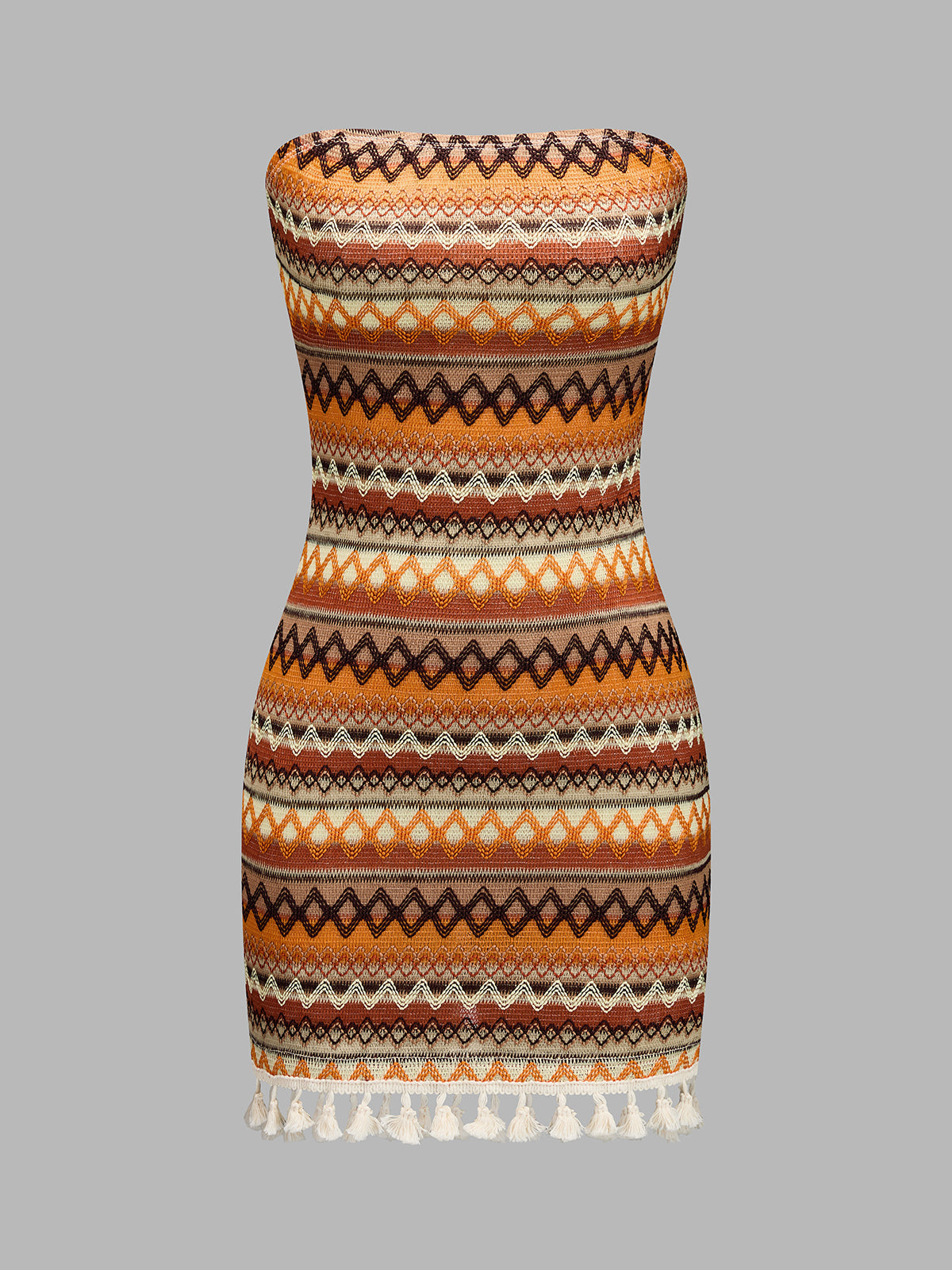 Strapless Geometric Tassel Bodycon Mini Dress