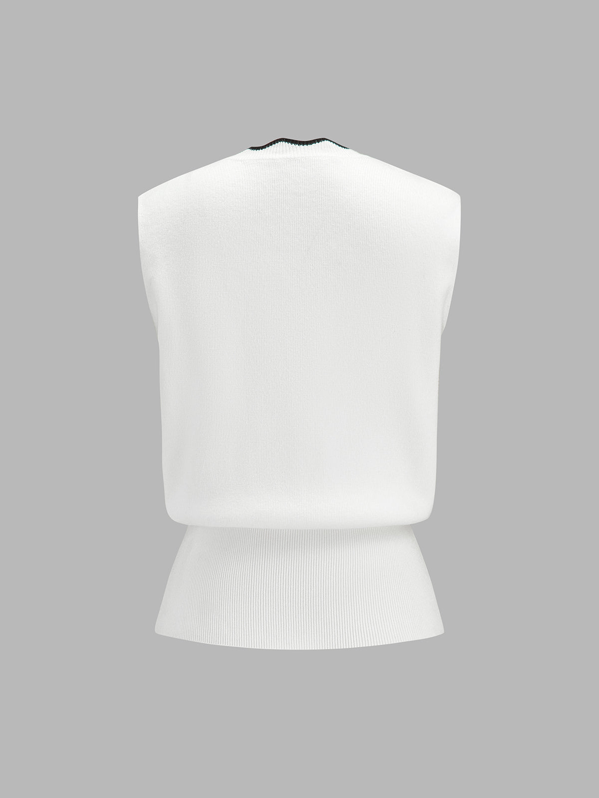 Frog Button Wave Trim Sleeveless Knit Vest