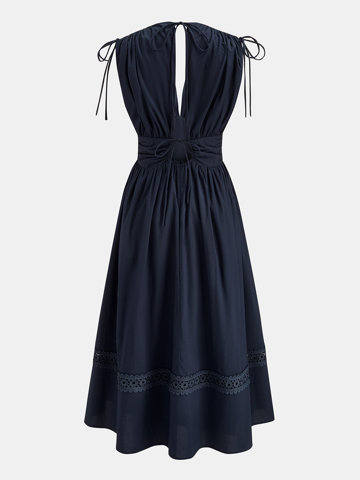 Drawstring Shoulder Lace Panel Midi Dress