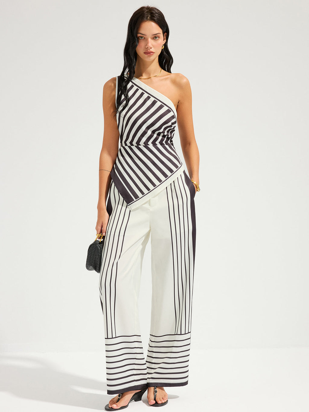 Striped One-Shoulder Top & Pants Set