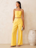 Cotton Linen Lace Trim Cami Top & Pants Set