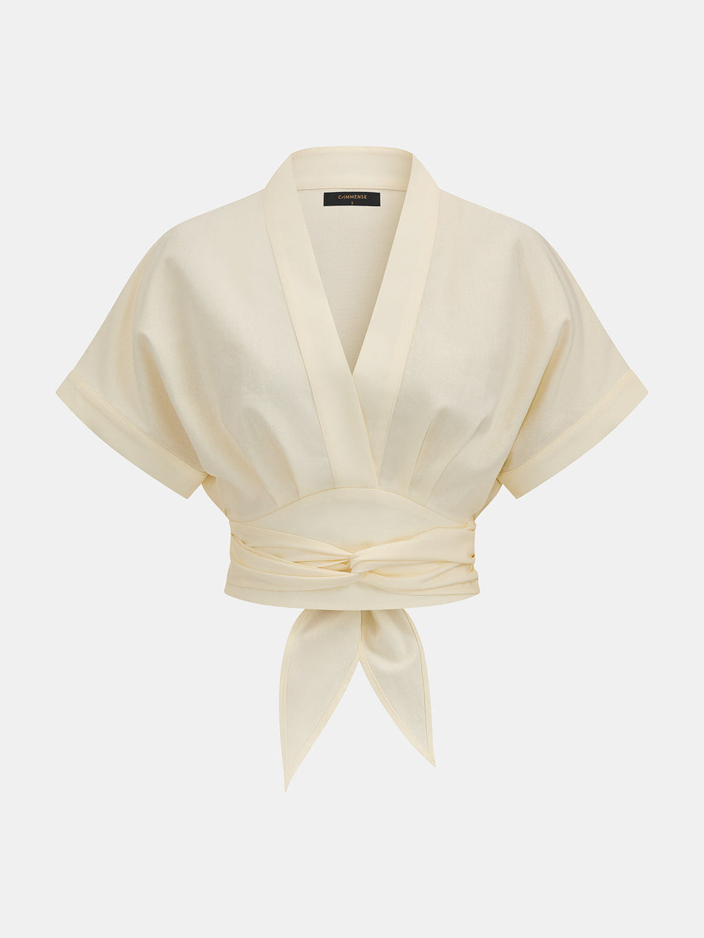 V-Neck Cinched Waist Cotton Linen Blouse