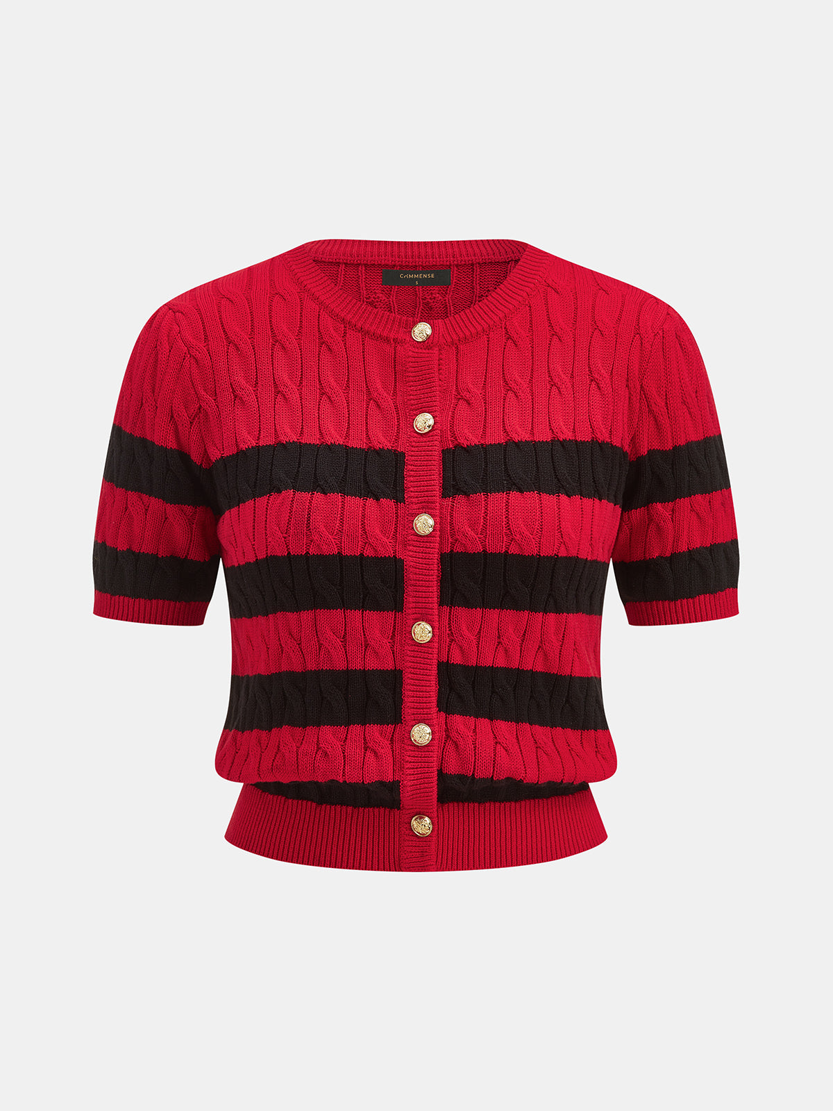 Striped Cable Knit Short Sleeve Cardigan