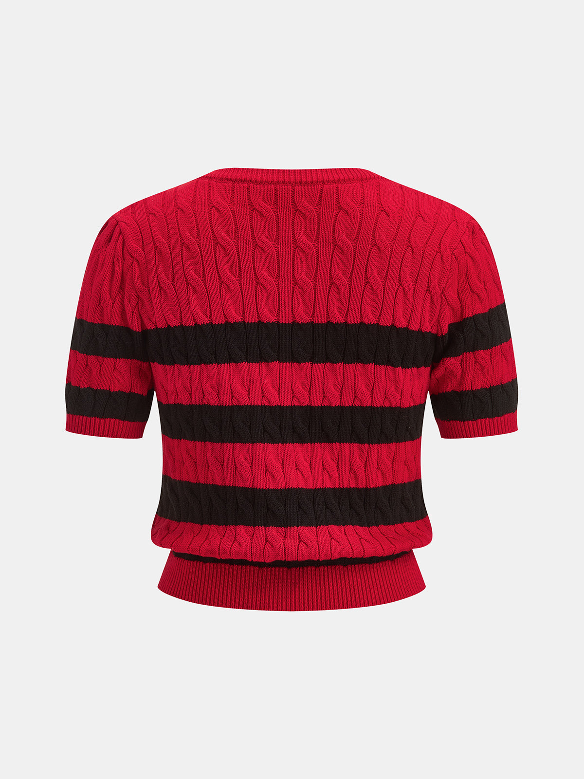 Striped Cable Knit Short Sleeve Cardigan