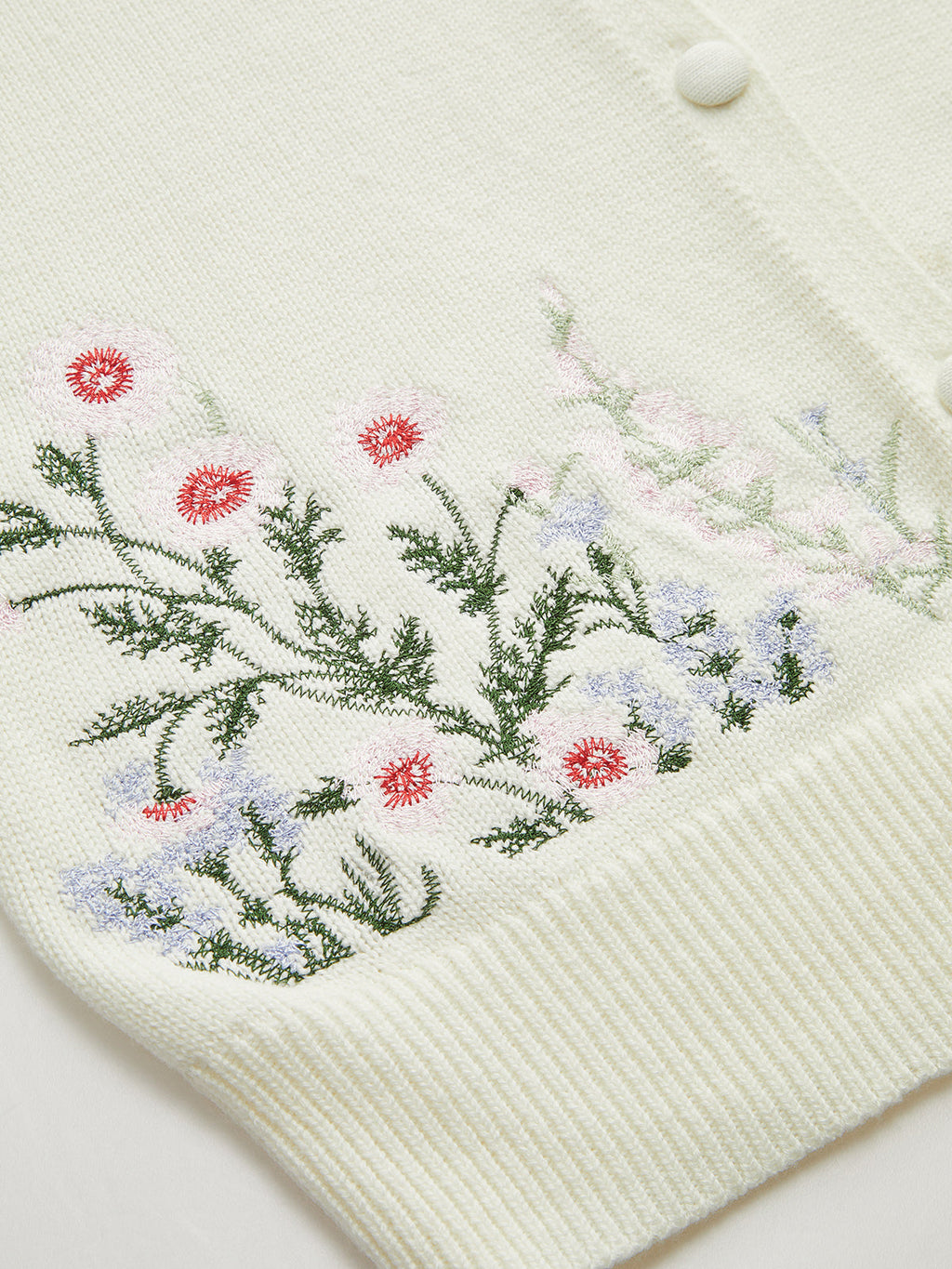 Floral Embroidery Collared Knit Cardigan