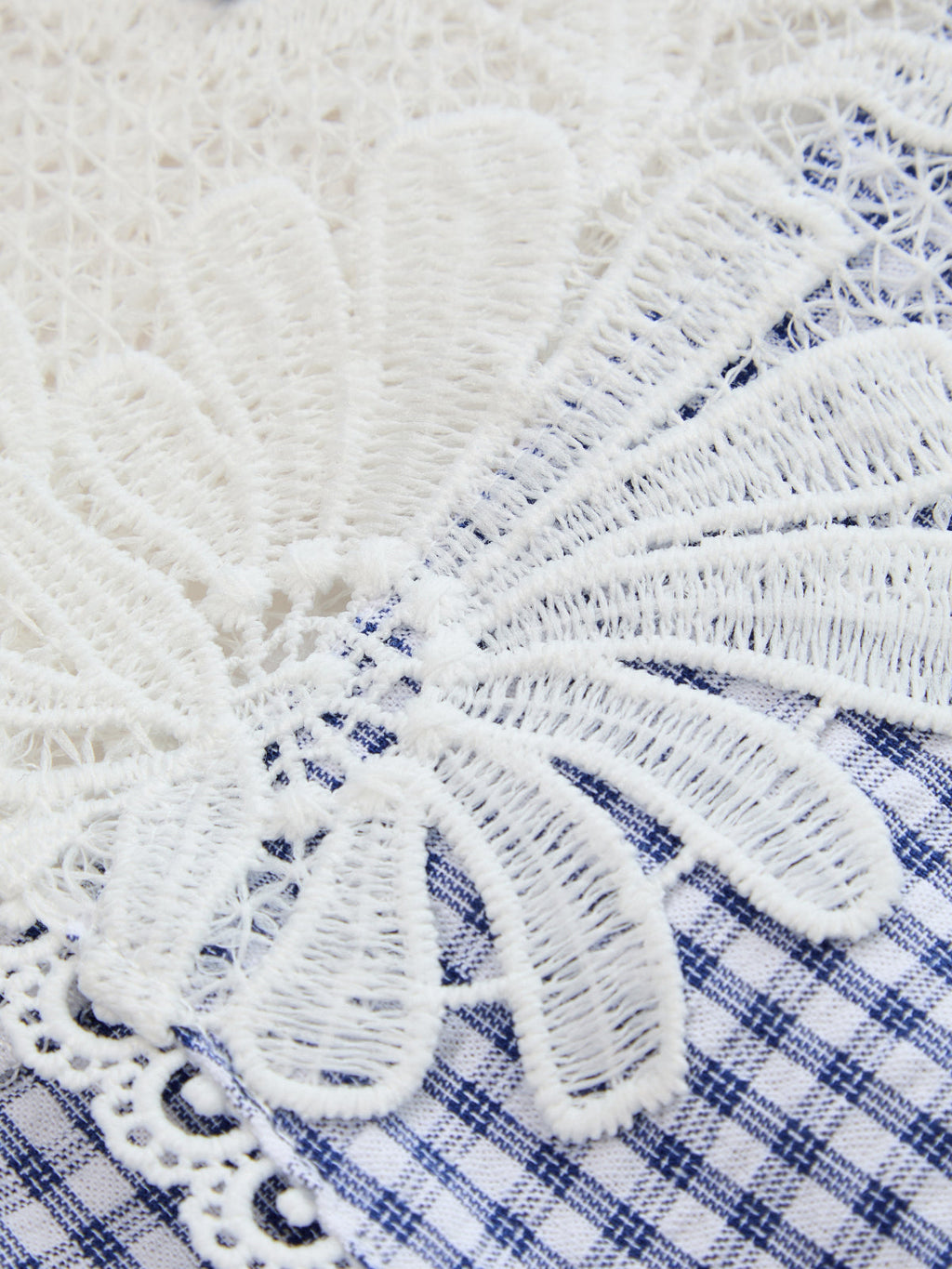 Gingham Lace Panel Sleeveless Peplum Shirt