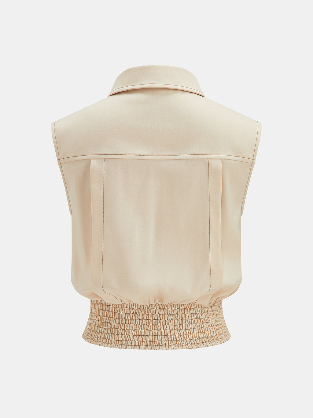 Contrast Stitch Collared Sleeveless Cinched Waist Shirt