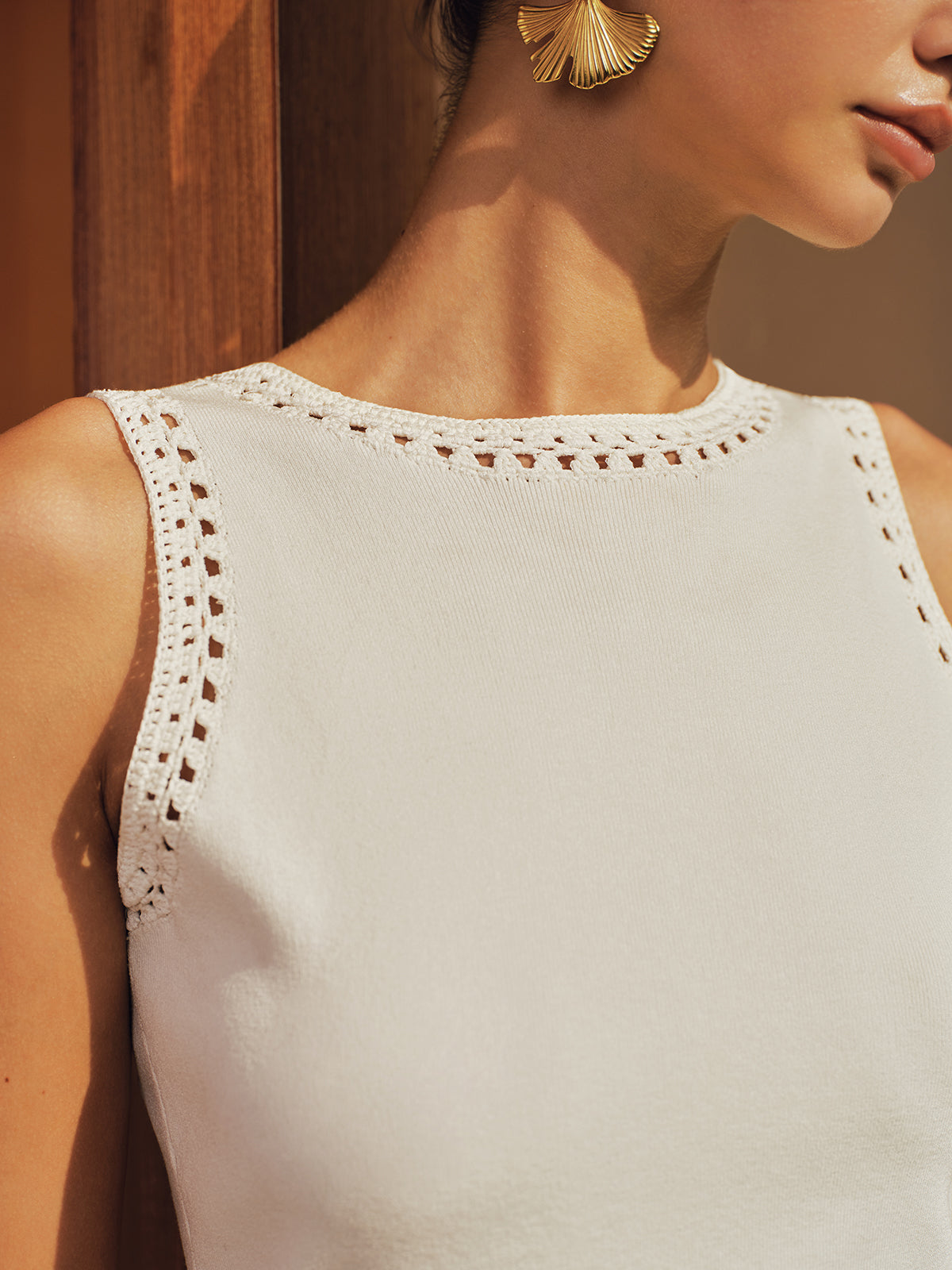 Crochet Trim Backless Knit Tank Top