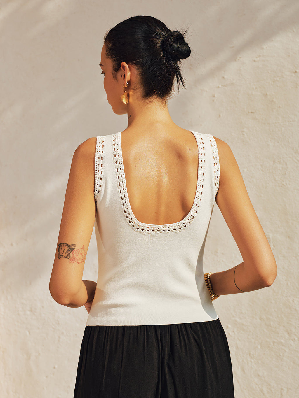 Crochet Trim Backless Knit Tank Top