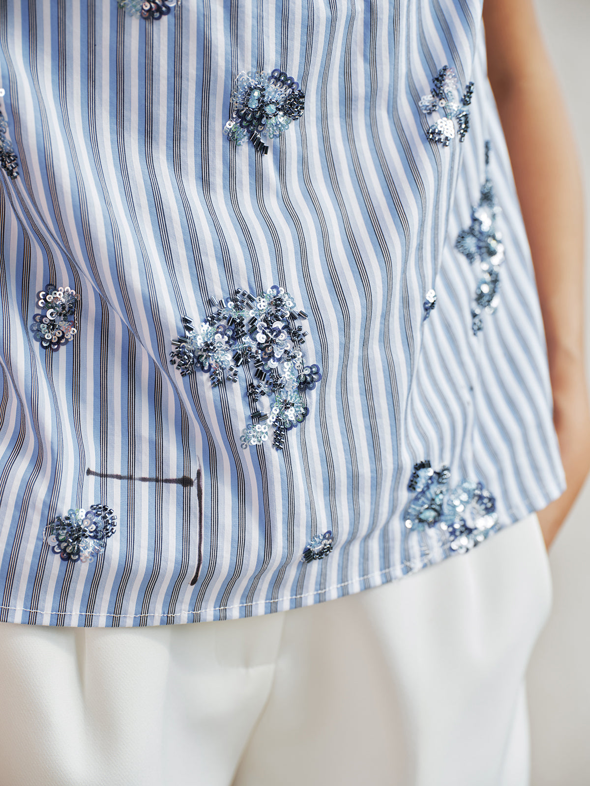 Striped Sleeveless Sequin Blouse