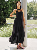Bead Cutout Neck Crinkle Maxi Dress
