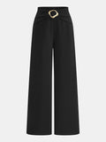 Metal Buckle Mid Waist Wide Leg Pants