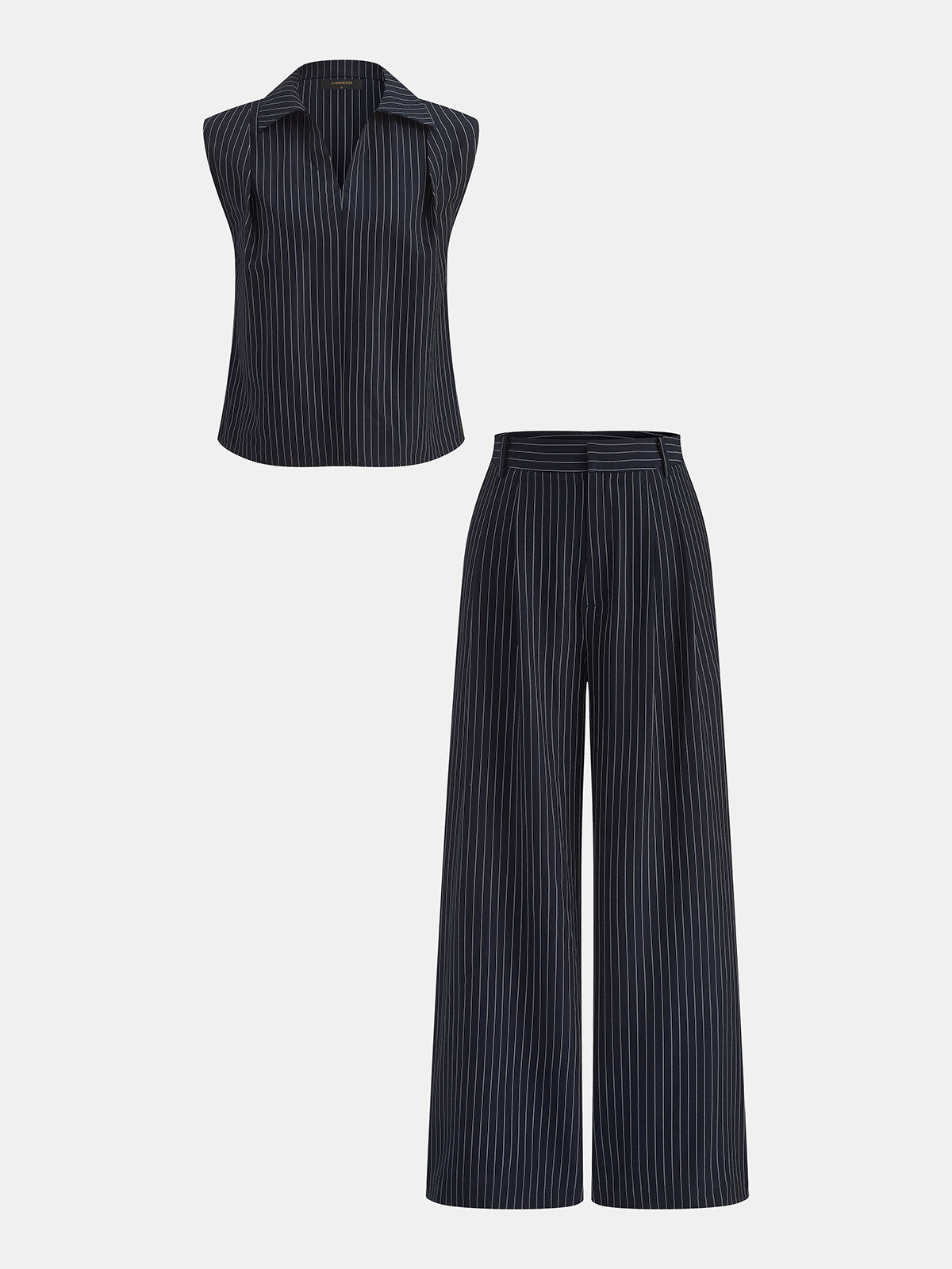 Pinstriped Sleeveless Shirt & Pants Set