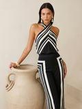 Graphic Stripe Halter Top & Pants Set