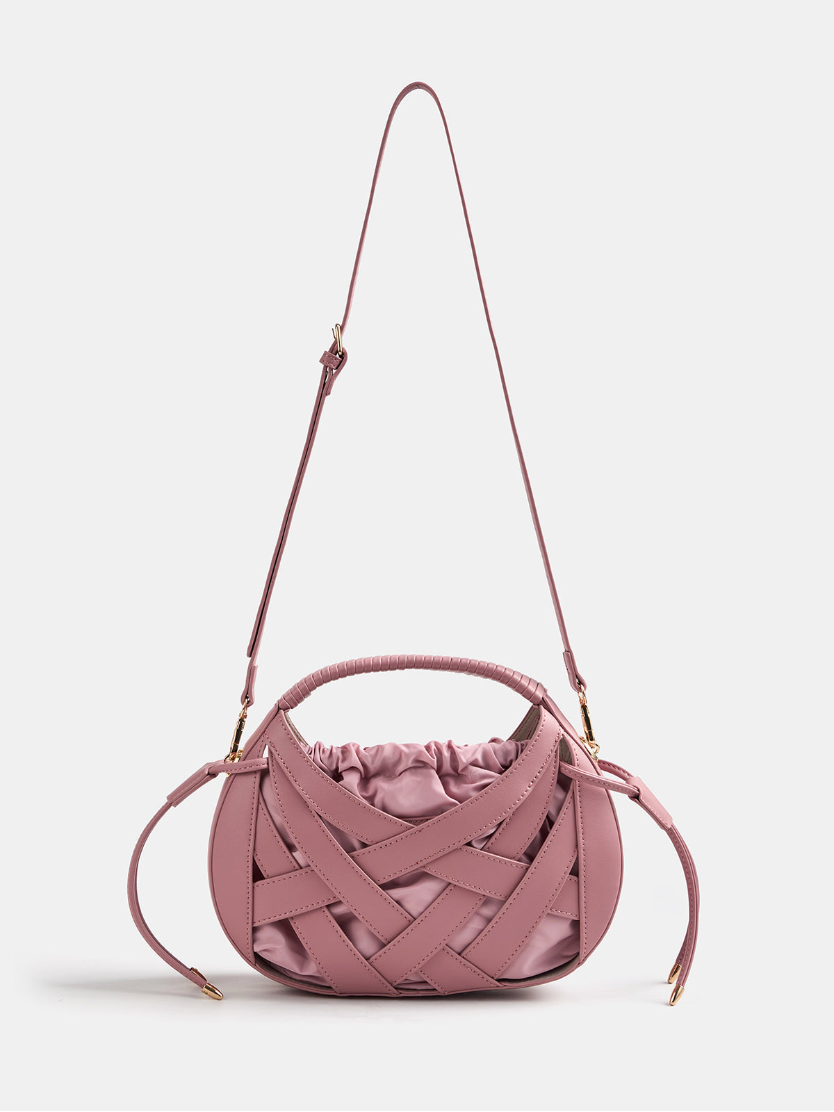 Crisscross Woven Oval Top Handle Handbag