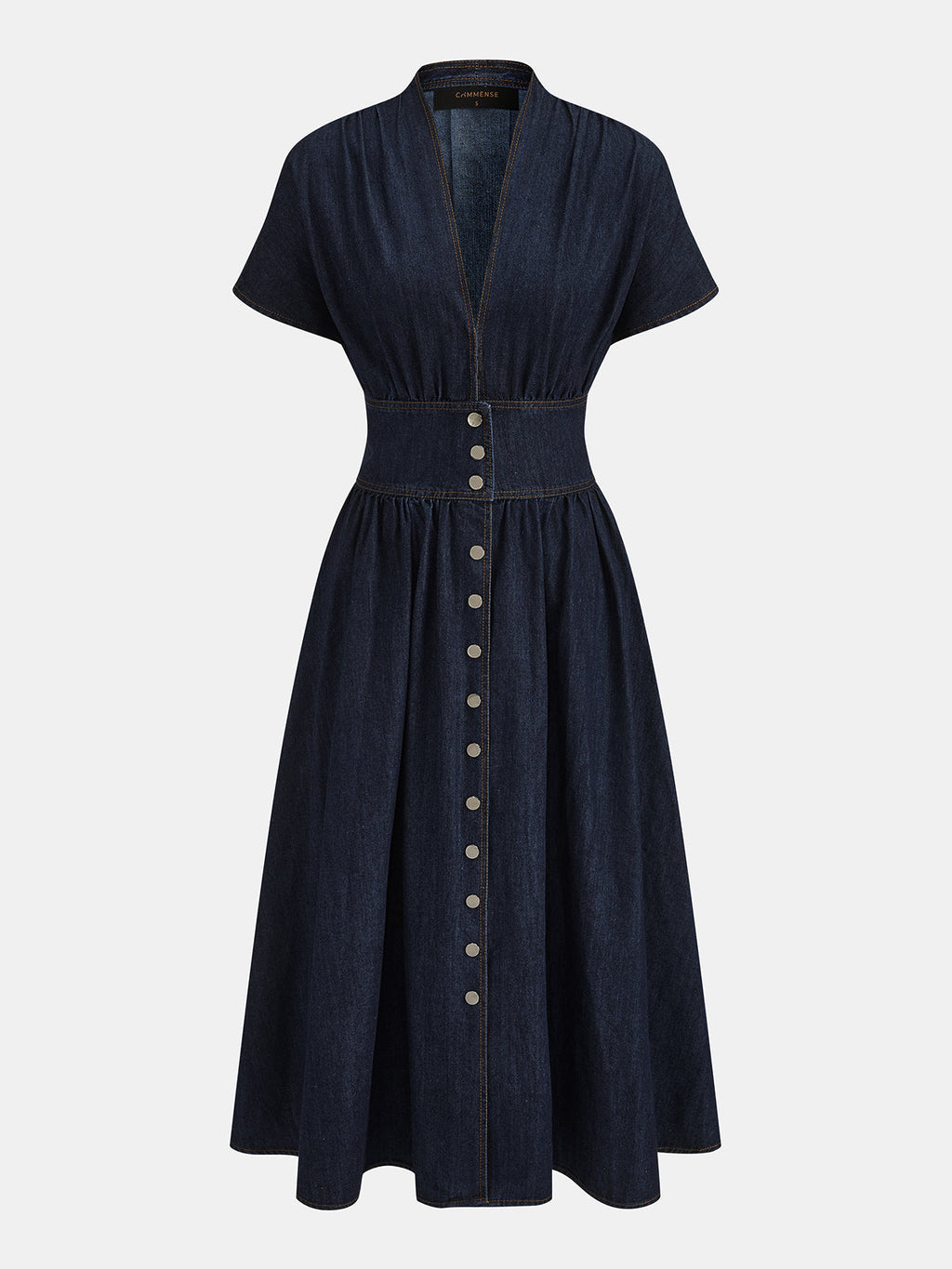 V-Neck Button Down Maxi Denim Dress