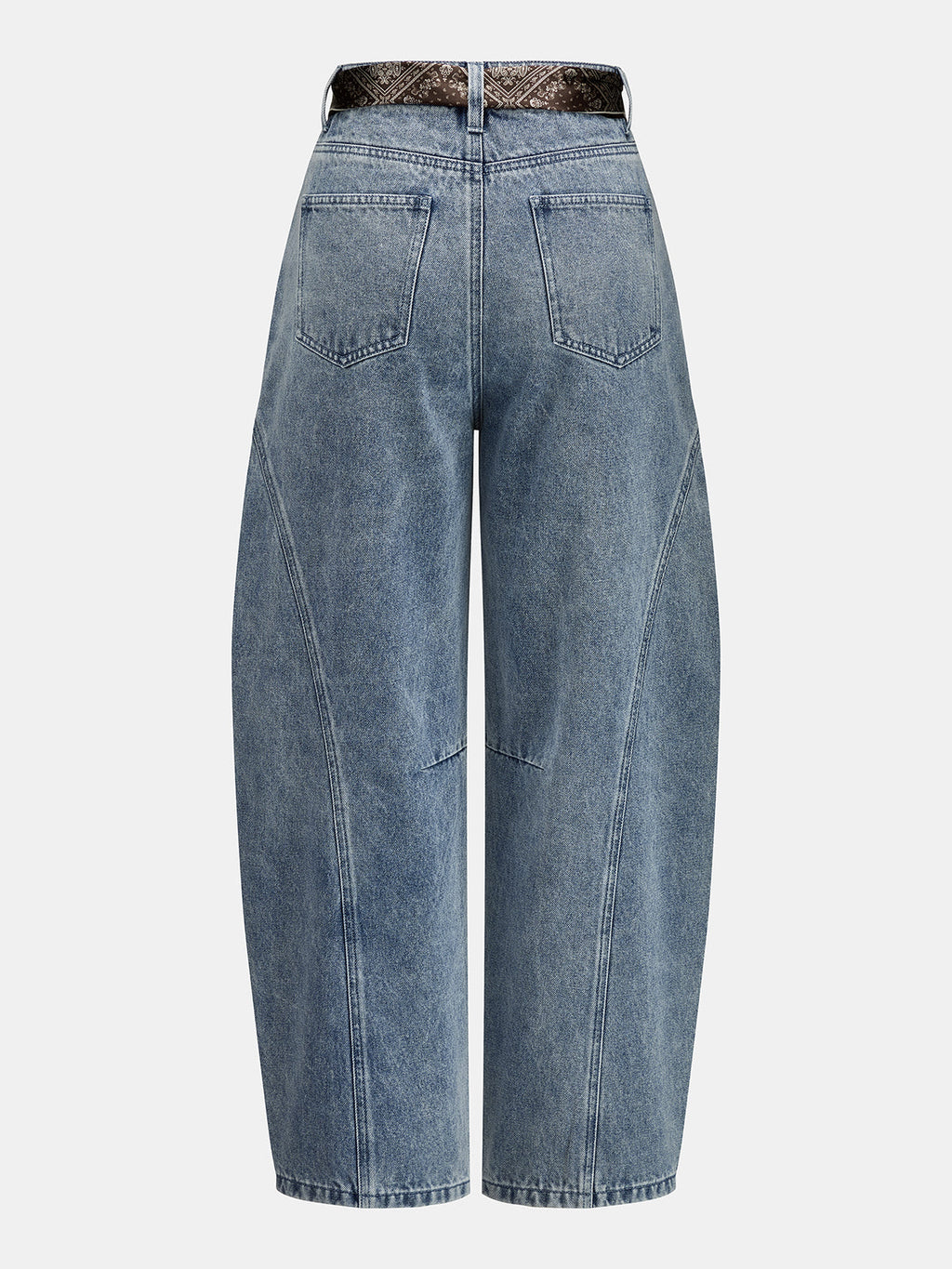 Bandana Belted Seam Detail Barrel Jeans