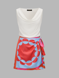 Cowl Neck Tank Top & Printed Skirt Set