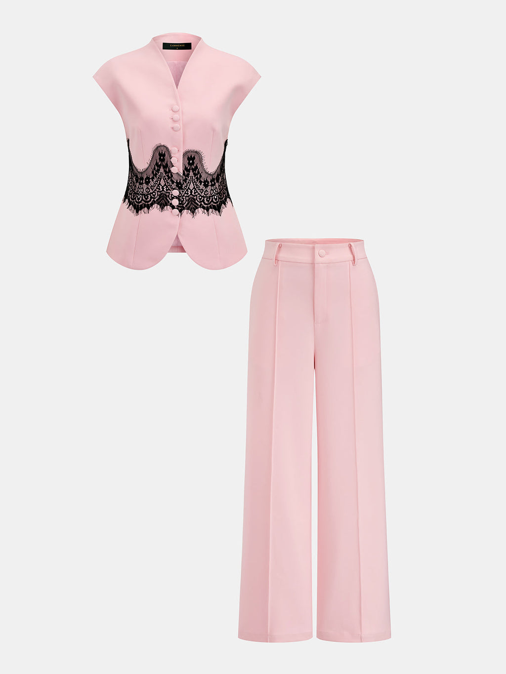 Lace Panel Cap Sleeve Blouse & Pants Set
