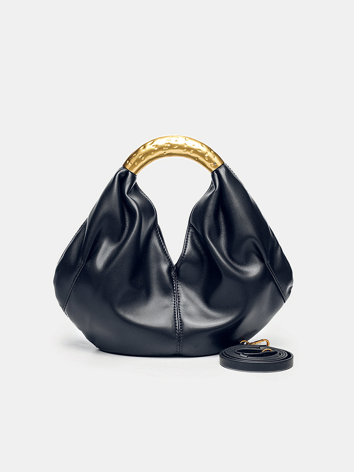 Metal Handle Crescent Handbag