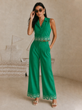 Cotton Floral Embroidered Two Piece Pants Set