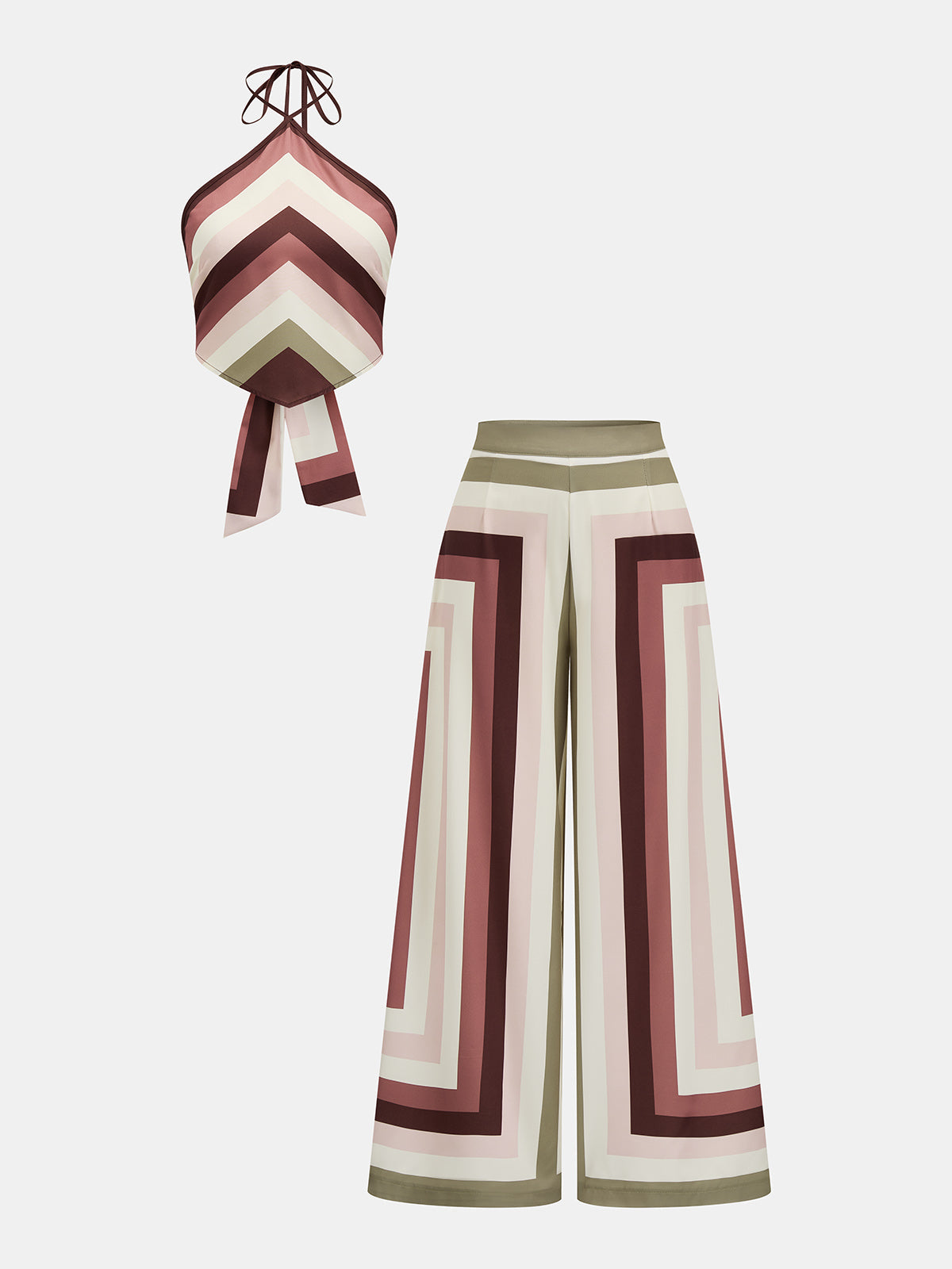 Geometric Print Halter Top & Pants Set