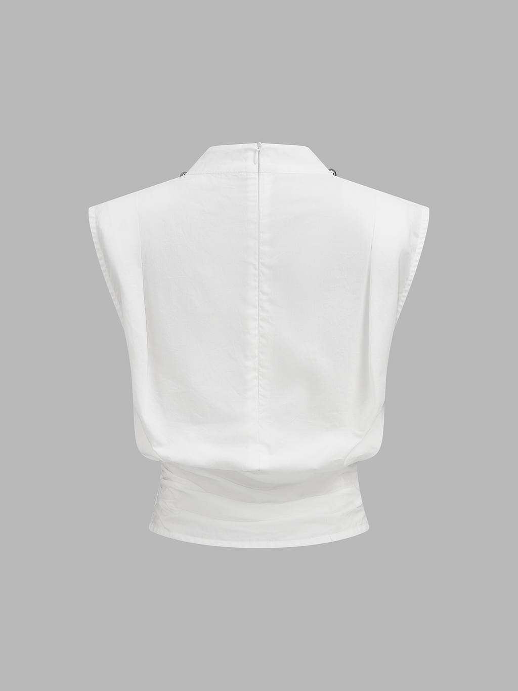 Sleeveless Studded Cinched Waist Cotton Blouse