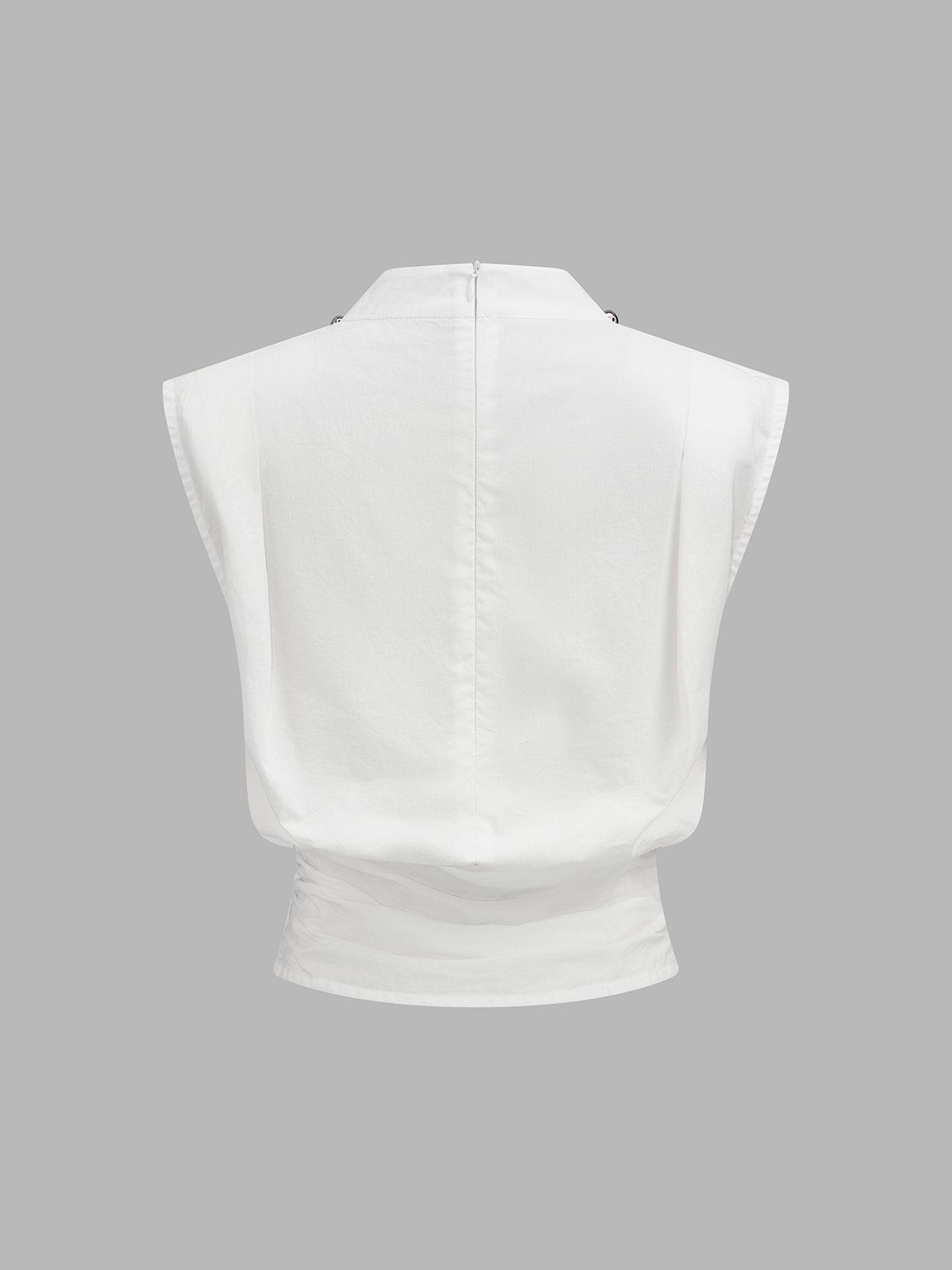 Sleeveless Studded Cinched Waist Cotton Blouse