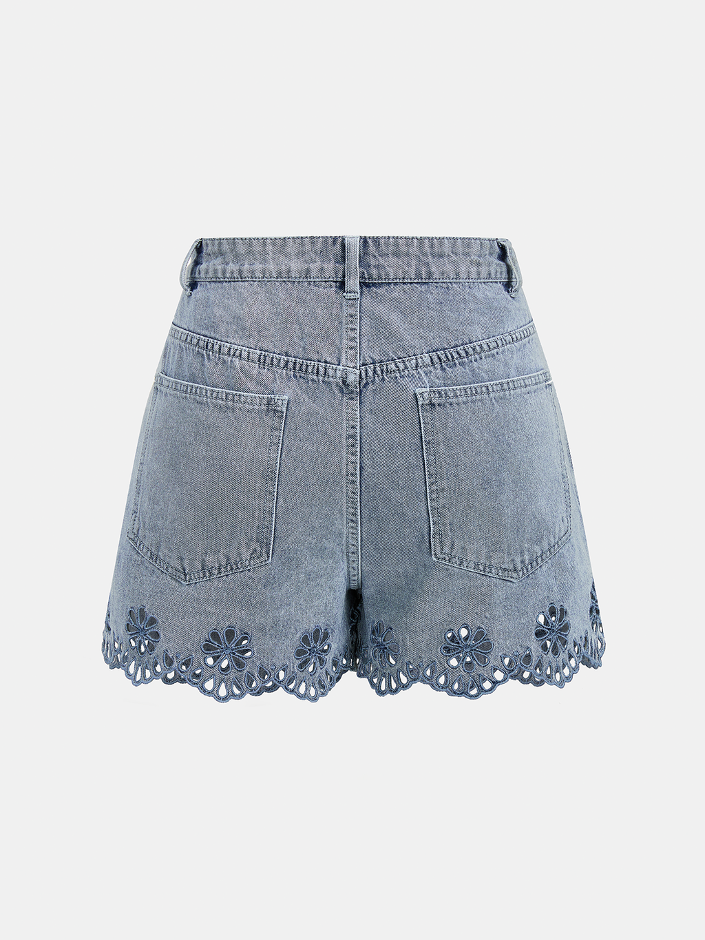 Embroidered Denim Two Piece Shorts Set