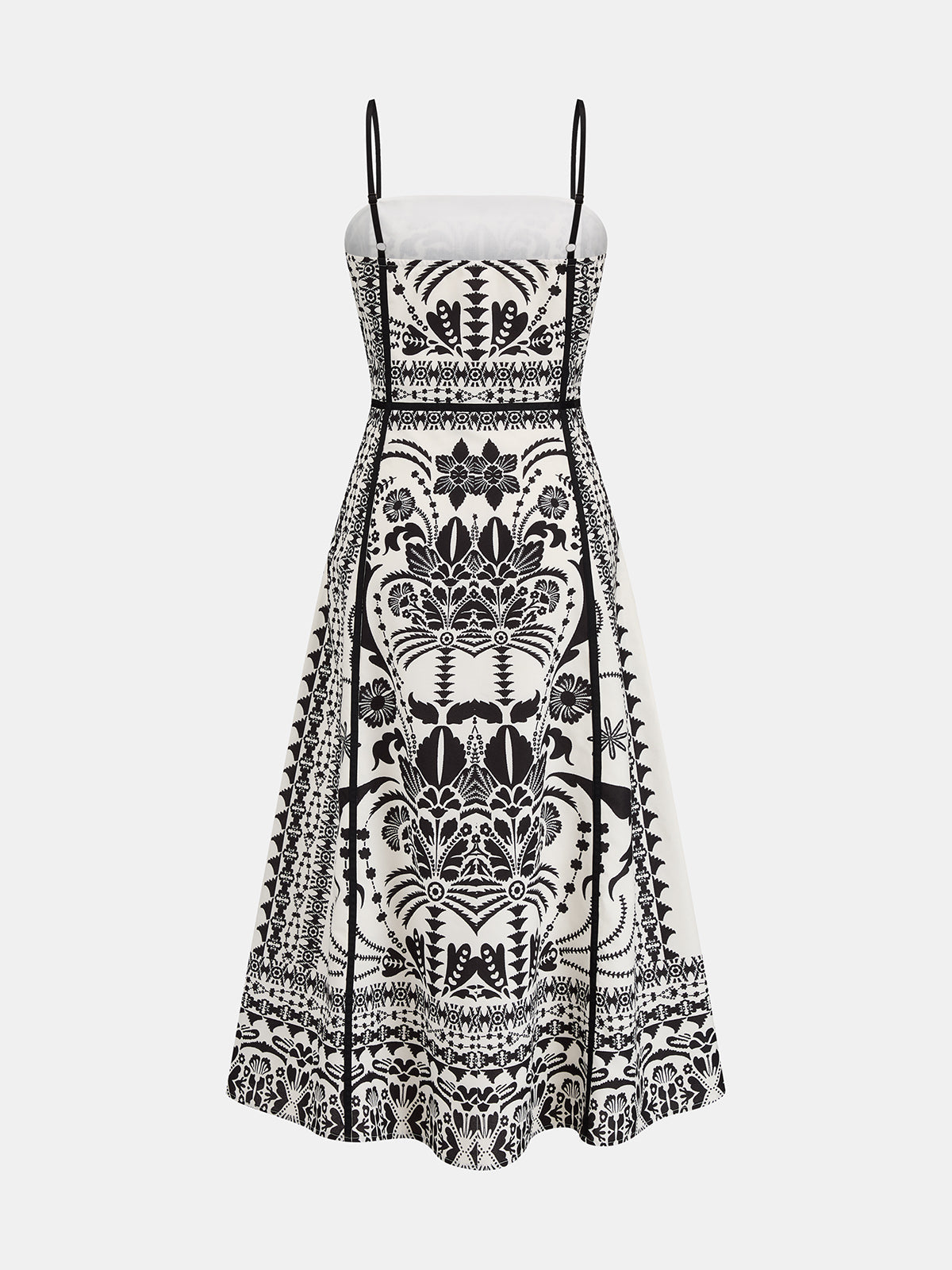 Ethnic Print Seamed Slip Midi Dress