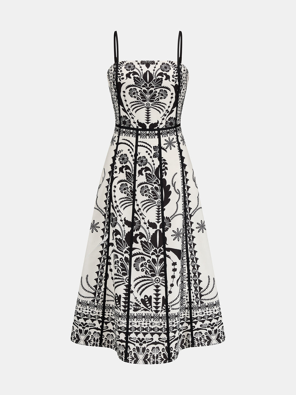 Ethnic Print Seamed Slip Midi Dress