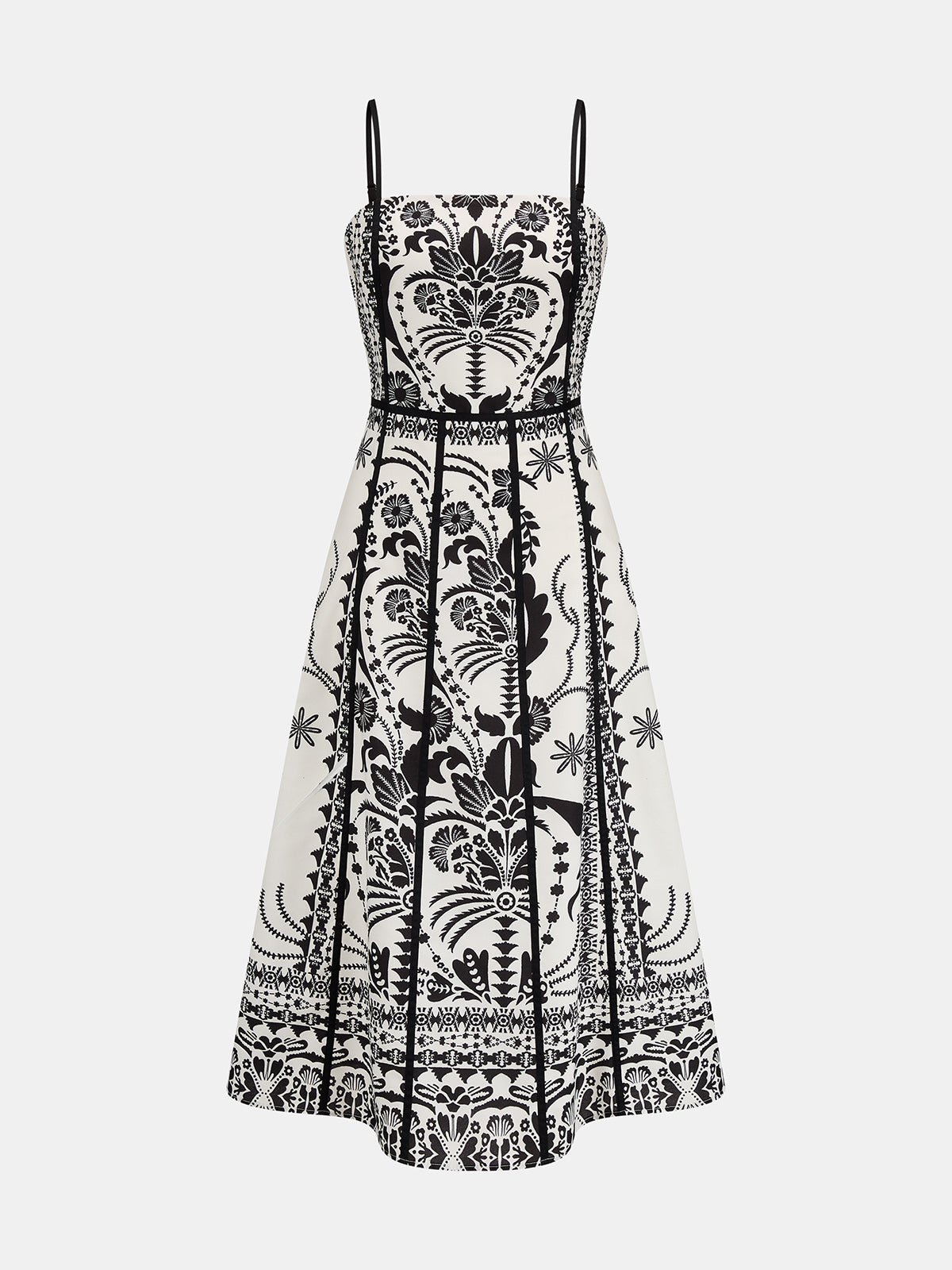 Ethnic Print Seamed Slip Midi Dress